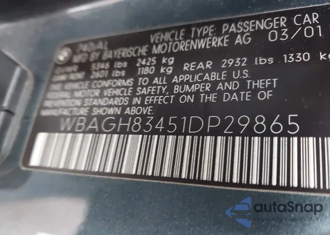 2001 BMW 740Il from USA, damaged, VIN WBAGH83451DP29865